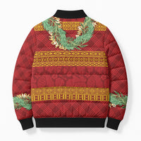 Hawai'i Paniolo Maile Twisted Lei Bomber Puffer Jacket Hilo Royal Red LT7 - Polynesian Pride