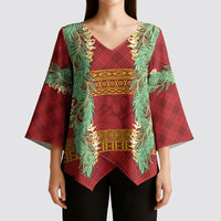 Hawai'i Paniolo Maile Twisted Lei Kimono Sleeve Blouse Hilo Royal Red LT7 - Polynesian Pride