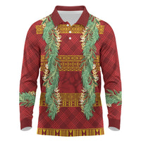 Hawai'i Paniolo Maile Twisted Lei Long Sleeve Polo Shirt Hilo Royal Red LT7 Red - Polynesian Pride