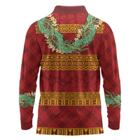 Hawai'i Paniolo Maile Twisted Lei Long Sleeve Polo Shirt Hilo Royal Red LT7 - Polynesian Pride