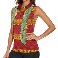 Hawai'i Paniolo Maile Twisted Lei Women Sleeveless Polo Shirt Hilo Royal Red LT7 - Polynesian Pride