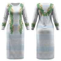 Hawai'i Paniolo Maile Twisted Lei Couples Matching Long Sleeve Bodycon Dress and Hawaiian Shirt Winter White LT7 - Polynesian Pride