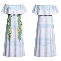 Hawai'i Paniolo Maile Twisted Lei Couples Matching Off Shoulder Maxi Dress and Hawaiian Shirt Winter White LT7 - Polynesian Pride