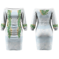 Hawai'i Paniolo Maile Twisted Lei Family Matching Off The Shoulder Long Sleeve Dress and Hawaiian Shirt Winter White LT7 Mom's Dress White - Polynesian Pride
