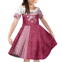 Personalised Fiji Adi Cakobau School Family Matching Off Shoulder Long Sleeve Dress and Hawaiian Shirt ACS Old Girls Lotus Mix Masi LT7 Daughter's Dress Crimson - Polynesian Pride