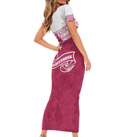 Personalised Fiji Adi Cakobau School Family Matching Short Sleeve Bodycon Dress and Hawaiian Shirt ACS Old Girls Lotus Mix Masi LT7 - Polynesian Pride