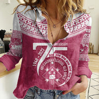 Personalised Fiji Adi Cakobau School Women Casual Shirt ACS Old Girls Lotus Mix Masi LT7 Female Crimson - Polynesian Pride