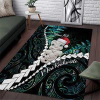 New Zealand Personalised Area Rug Meri Kirihimete Kowhaiwhai Mix Paua Shell - Emerald LT7 Green - Polynesian Pride