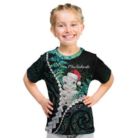 New Zealand Personalised Kid T Shirt Meri Kirihimete Kowhaiwhai Mix Paua Shell - Emerald