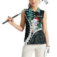 New Zealand Personalised Women Sleeveless Polo Shirt Meri Kirihimete Kowhaiwhai Mix Paua Shell - Emerald