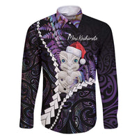 New Zealand Personalised Family Matching Long Sleeve Bodycon Dress and Hawaiian Shirt Meri Kirihimete Kowhaiwhai Mix Paua Shell - Amethys