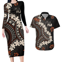 Bula Fiji Women's Day Couples Matching Long Sleeve Bodycon Dress and Hawaiian Shirt Classic Masi Tapa