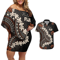Bula Fiji Women's Day Couples Matching Off Shoulder Short Dress and Hawaiian Shirt Classic Masi Tapa