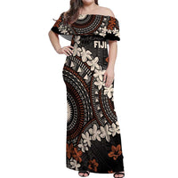 Bula Fiji Women's Day Off Shoulder Maxi Dress Classic Masi Tapa