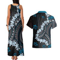 Bula Fiji Women's Day Couples Matching Tank Maxi Dress and Hawaiian Shirt Indigo Masi Tapa