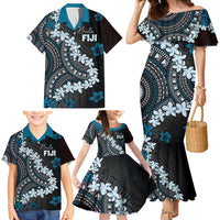 Bula Fiji Women's Day Family Matching Mermaid Dress and Hawaiian Shirt Indigo Masi Tapa
