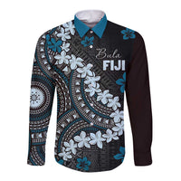 Bula Fiji Women's Day Long Sleeve Button Shirt Indigo Masi Tapa LT7 Unisex Indigo - Polynesian Pride