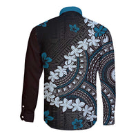 Bula Fiji Women's Day Long Sleeve Button Shirt Indigo Masi Tapa LT7 - Polynesian Pride