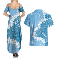 Bula Fiji Women's Day Couples Matching Summer Maxi Dress and Hawaiian Shirt Turquoise Masi Tapa
