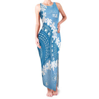 Bula Fiji Women's Day Family Matching Tank Maxi Dress and Hawaiian Shirt Turquoise Masi Tapa