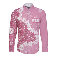 Bula Fiji Women's Day Long Sleeve Button Shirt Pink Masi Tapa LT7 Unisex Pink - Polynesian Pride