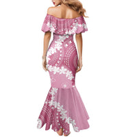 Bula Fiji Women's Day Mermaid Dress Pink Masi Tapa