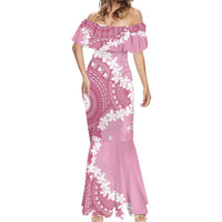 Bula Fiji Women's Day Mermaid Dress Pink Masi Tapa