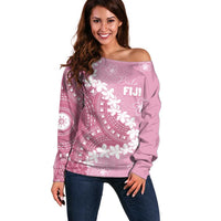 Bula Fiji Women's Day Off Shoulder Sweater Pink Masi Tapa