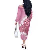 Bula Fiji Women's Day Off The Shoulder Long Sleeve Dress Pink Masi Tapa