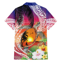 Polynesian Dreamy Turtle Family Matching Long Sleeve Bodycon Dress and Hawaiian Shirt Sunset Scenery