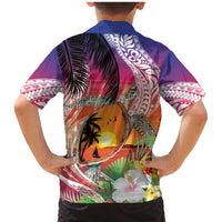 Polynesian Dreamy Turtle Family Matching Mermaid Dress and Hawaiian Shirt Sunset Scenery