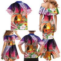 Polynesian Dreamy Turtle Family Matching Mermaid Dress and Hawaiian Shirt Sunset Scenery