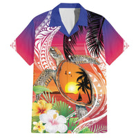 Polynesian Dreamy Turtle Family Matching Off The Shoulder Long Sleeve Dress and Hawaiian Shirt Sunset Scenery
