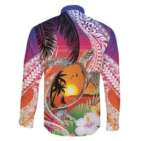 Polynesian Dreamy Turtle Family Matching Off Shoulder Short Dress and Hawaiian Shirt Sunset Scenery