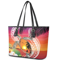 Polynesian Dreamy Turtle Leather Tote Bag Sunset Scenery