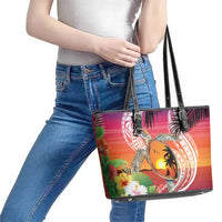 Polynesian Dreamy Turtle Leather Tote Bag Sunset Scenery
