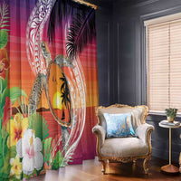 Polynesian Dreamy Turtle Window Curtain Sunset Scenery