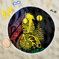 New Caledonia Kanaky Beach Blanket Stylized Fleche Faitiere With Kagu Bird