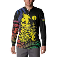 New Caledonia Kanaky Button Sweatshirt Stylized Fleche Faitiere With Kagu Bird