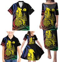 New Caledonia Kanaky Family Matching Puletasi and Hawaiian Shirt Stylized Fleche Faitiere With Kagu Bird