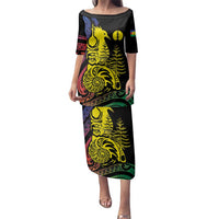 New Caledonia Kanaky Family Matching Puletasi and Hawaiian Shirt Stylized Fleche Faitiere With Kagu Bird