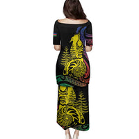 New Caledonia Kanaky Family Matching Puletasi and Hawaiian Shirt Stylized Fleche Faitiere With Kagu Bird