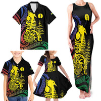New Caledonia Kanaky Family Matching Tank Maxi Dress and Hawaiian Shirt Stylized Fleche Faitiere With Kagu Bird