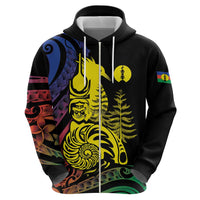 New Caledonia Kanaky Hoodie Stylized Fleche Faitiere With Kagu Bird