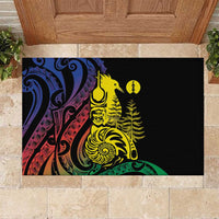 New Caledonia Kanaky Rubber Doormat Stylized Fleche Faitiere With Kagu Bird