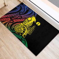 New Caledonia Kanaky Rubber Doormat Stylized Fleche Faitiere With Kagu Bird