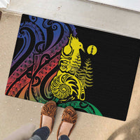New Caledonia Kanaky Rubber Doormat Stylized Fleche Faitiere With Kagu Bird