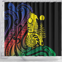 New Caledonia Kanaky Shower Curtain Stylized Fleche Faitiere With Kagu Bird