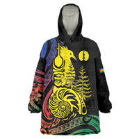 New Caledonia Kanaky Wearable Blanket Hoodie Stylized Fleche Faitiere With Kagu Bird
