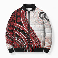Bula Fiji Vintage Tapa Bomber Puffer Jacket Kaivity Masi Wave Motifs - Red LT7 Unisex Red - Polynesian Pride